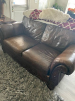 leather and wooden frame sofa set