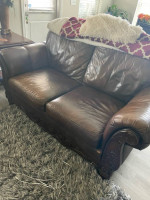leather and wooden frame sofa set
