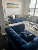 MOVING SALE VELVET BLUE LIVING ROOM SET SOFA AND OVER SIZED CHAIRS