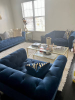 MOVING SALE VELVET BLUE LIVING ROOM SET SOFA AND OVER SIZED CHAIRS