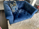 MOVING SALE VELVET BLUE LIVING ROOM SET SOFA AND OVER SIZED CHAIRS