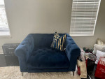 MOVING SALE VELVET BLUE LIVING ROOM SET SOFA AND OVER SIZED CHAIRS