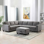 Santana Fabric Sectional Sofa Couch Storage Ottoman 1429