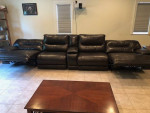 leather sofa, wood coffee and end tables, 2 lamps $500 OBO