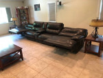 leather sofa, wood coffee and end tables, 2 lamps $500 OBO