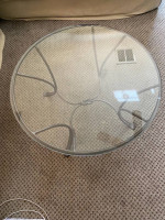 MATCHING COFFEE & SOFA TABLES GLASS TOP WROUGHT IRON BASE