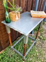 Upcycled, Hand-painted Antique English Barley Twist Side table, nightstand, sofa