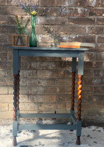 Upcycled, Hand-painted Antique English Barley Twist Side table, nightstand, sofa