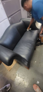 Leather navy 2 seater love seat couch sofa traditional lawyer look