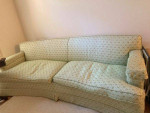 Vintage curved front sofa - white and green damask upholstery