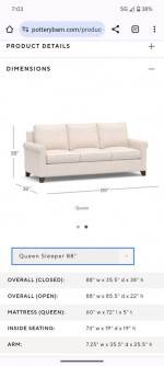 Pottery Barn queen sleeper sofa with memory foam mattress
