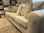 Clean Tan  Couch Sofa with Cream Slipcover