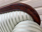 Classical Mahogany Green Silk Stripe Upholstered Sofa. 93 inch wide.