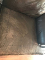 Brown “leather” Stained Fabric Couch Sofa Nailhead Accents