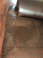 Brown “leather” Stained Fabric Couch Sofa Nailhead Accents