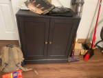 Entertainment center with 2 matching cabinets, leather sofa / couches