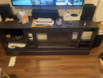 Entertainment center with 2 matching cabinets, leather sofa / couches
