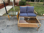 Outdoor wicker sofa, and coffee table