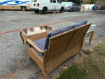 Outdoor wicker sofa, and coffee table