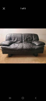 Natuzzi Black Leather Sofa & Loveseat