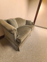 Custom green velvet sofa