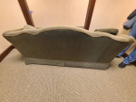Custom green velvet sofa