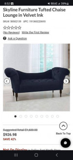 Black Skyline Tufted Chaise Lounge Sofa/Couch