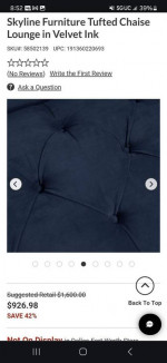 Black Skyline Tufted Chaise Lounge Sofa/Couch