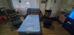Twin sofa bed and two rocking chairs with rocking foot rest