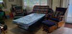 Twin sofa bed and two rocking chairs with rocking foot rest