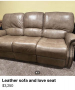 Bassett leather sofa & loveseat electric recliners