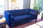 Modern Tuxedo Tufted Sofa - Navy Blue Velvet