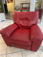 Genuine Red Leather Sofa with one recliner