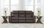 Denoron easy-care brown faux leather upholstery Power Reclining Sofa
