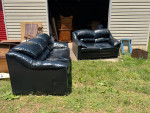 Hancock & Moore Blue Leather Sofa and Loveseat