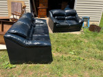 Hancock & Moore Blue Leather Sofa and Loveseat