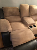 Shenandoah Brown Leather & Suede Dual Reclining Loveseat Sofa Couch