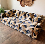 Navy & Camel Velvet Sofa