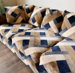 Navy & Camel Velvet Sofa