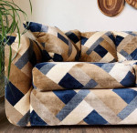 Navy & Camel Velvet Sofa