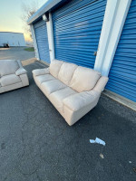 2 Piece Biege Leather Set Sofa and Loveseat