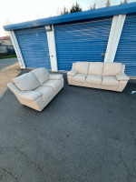 2 Piece Biege Leather Set Sofa and Loveseat