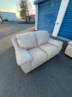 2 Piece Biege Leather Set Sofa and Loveseat
