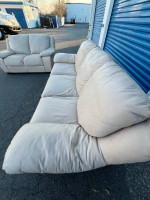 2 Piece Biege Leather Set Sofa and Loveseat