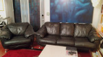 Contemporary Matching Black Leather Sofa & Chair