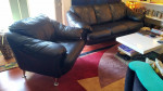 Contemporary Matching Black Leather Sofa & Chair