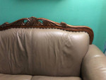Leather and Oak Loveseat Couch Sofa