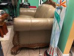 Leather and Oak Loveseat Couch Sofa