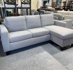 New Chaise Sofa with Drop-Down Table, Light Gray Boucle
