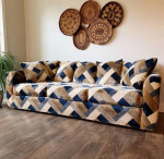 Velvet Sofa in Navy & Camel